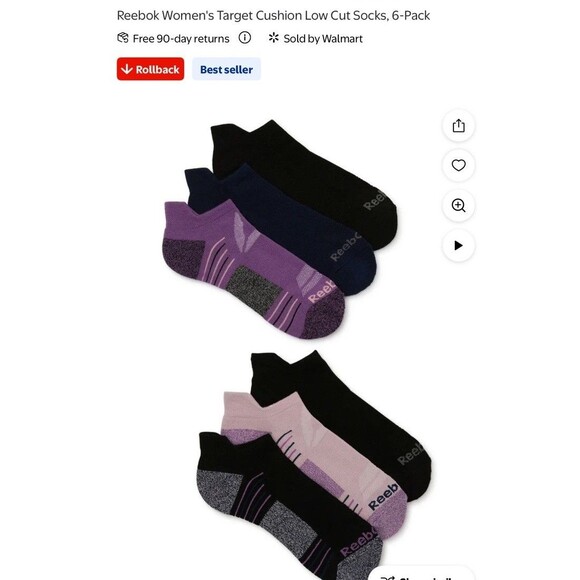 Rebook Women’s Target Cusion Cut Low Socks  6 Pack - Picture 1 of 12